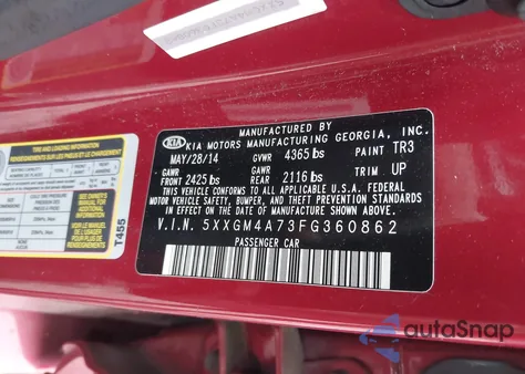 2015 Kia Optima Lx from USA, damaged, VIN 5XXGM4A73FG360862